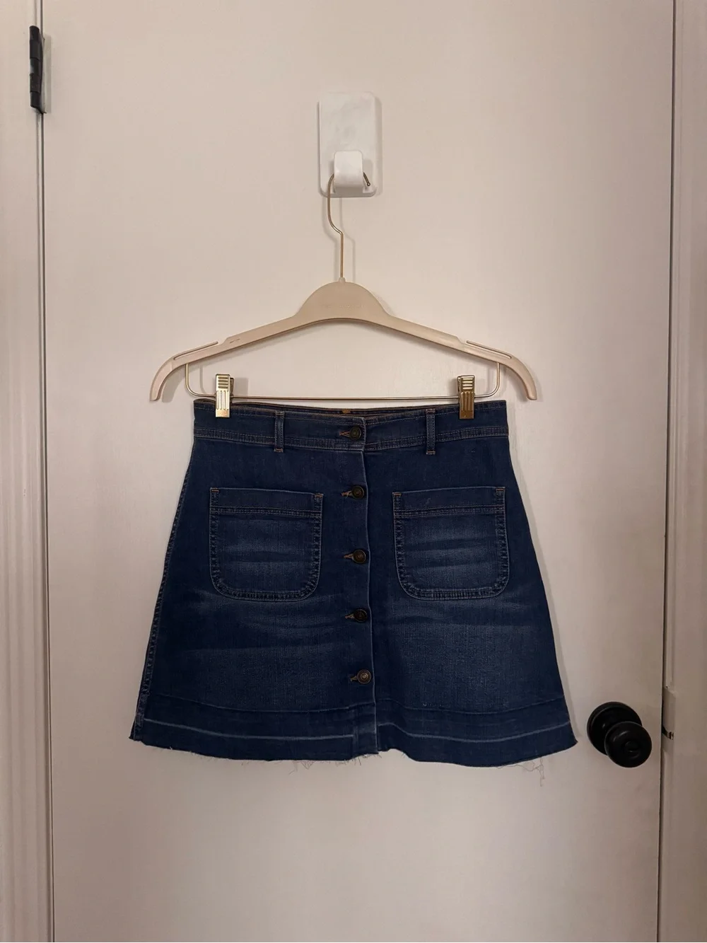 Zara Dark Blue Button-Front A-Line Denim Skirt Size M
